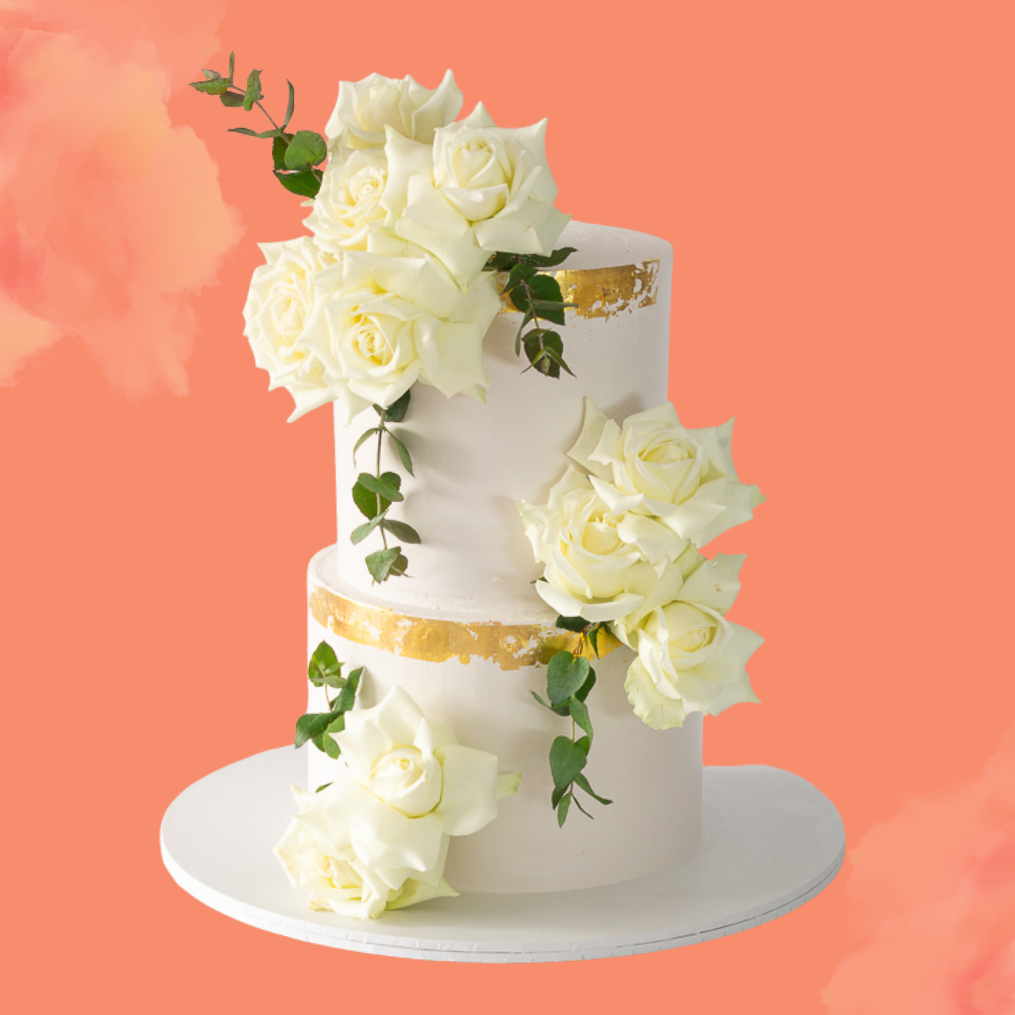white rose wedding cake