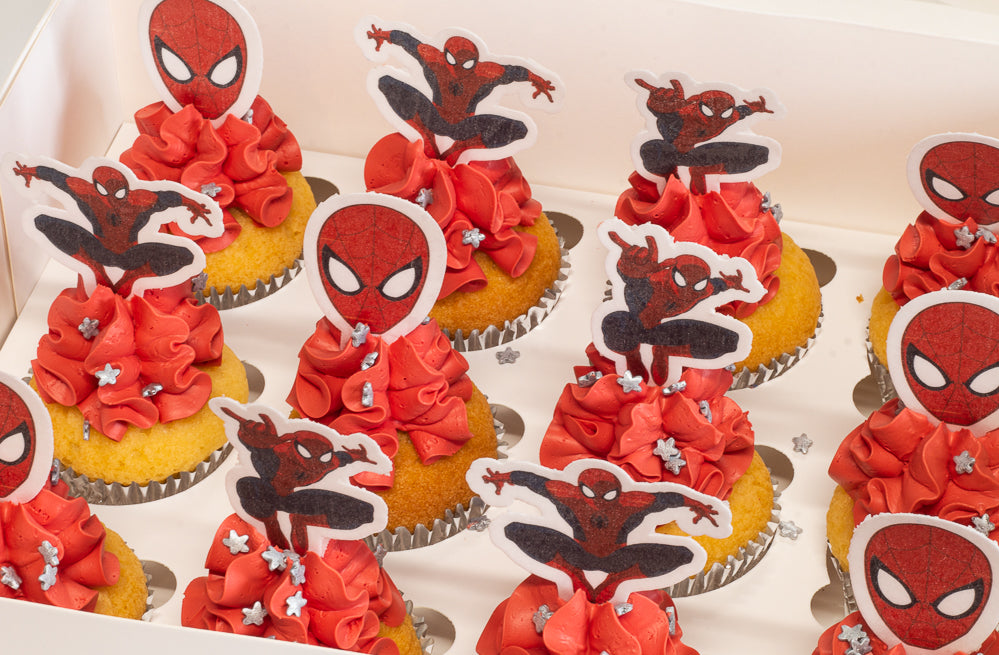 6 Spider man theme cupcakes.