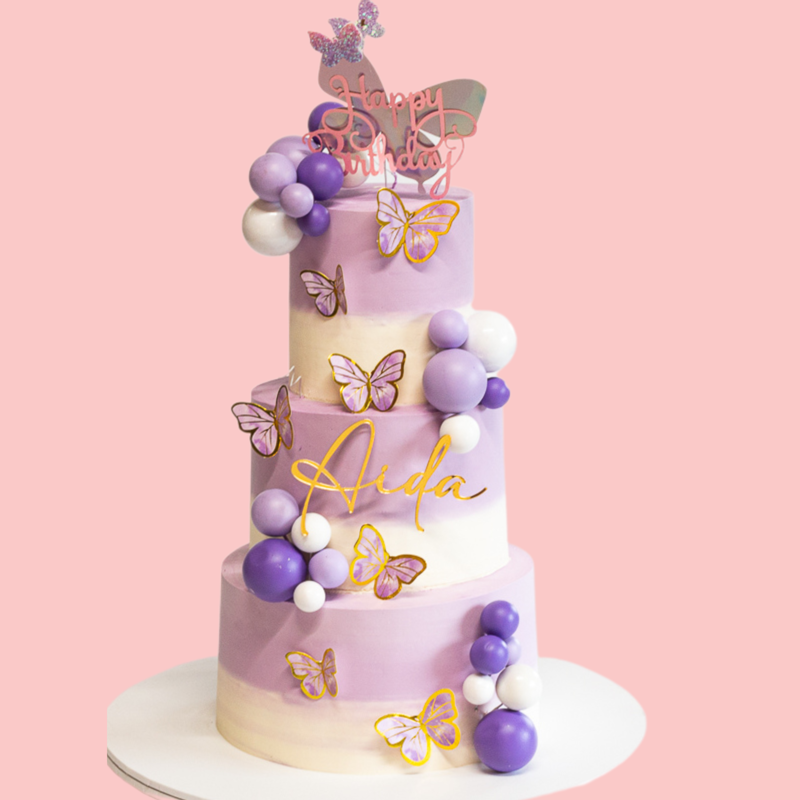 Purple Butterfly Theme Cake