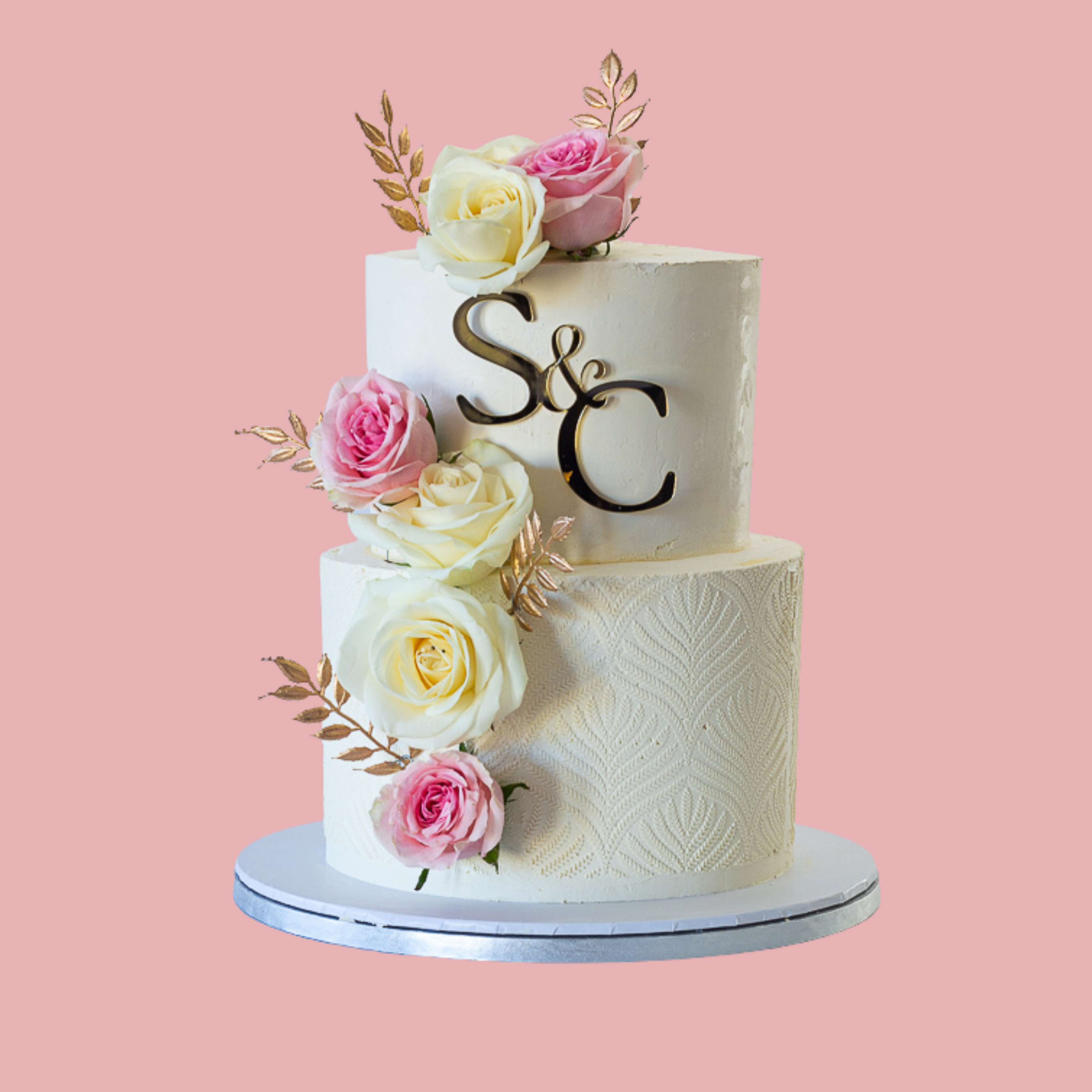 White and Pink Floral Wedding Cake